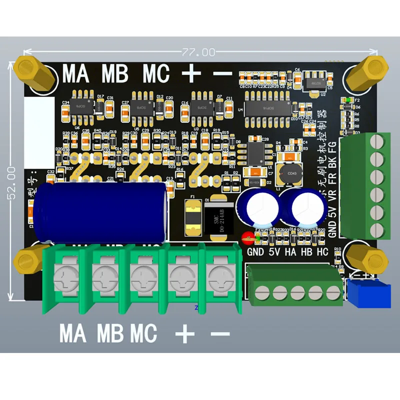 

DC11-75V 20A Плата драйвера бесщеточного двигателя 800 Вт Регулятор скорости двигателя Контроллер прямого и обратного хода с/без зала