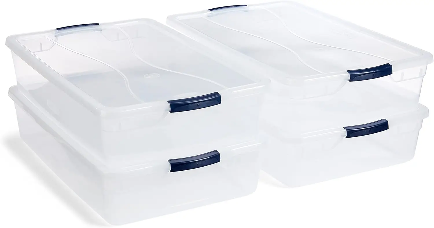 95 Quart (4 Pack) and 41 Quart (4 Pack) Clear Stackable Plastic Storage Containers with Lids