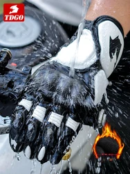 Winter Full Finger Leather Motorcycle Gloves Breathable Motorbike Cycling Warm Gloves Moto Motorcross Motor Touch Screen Gloves
