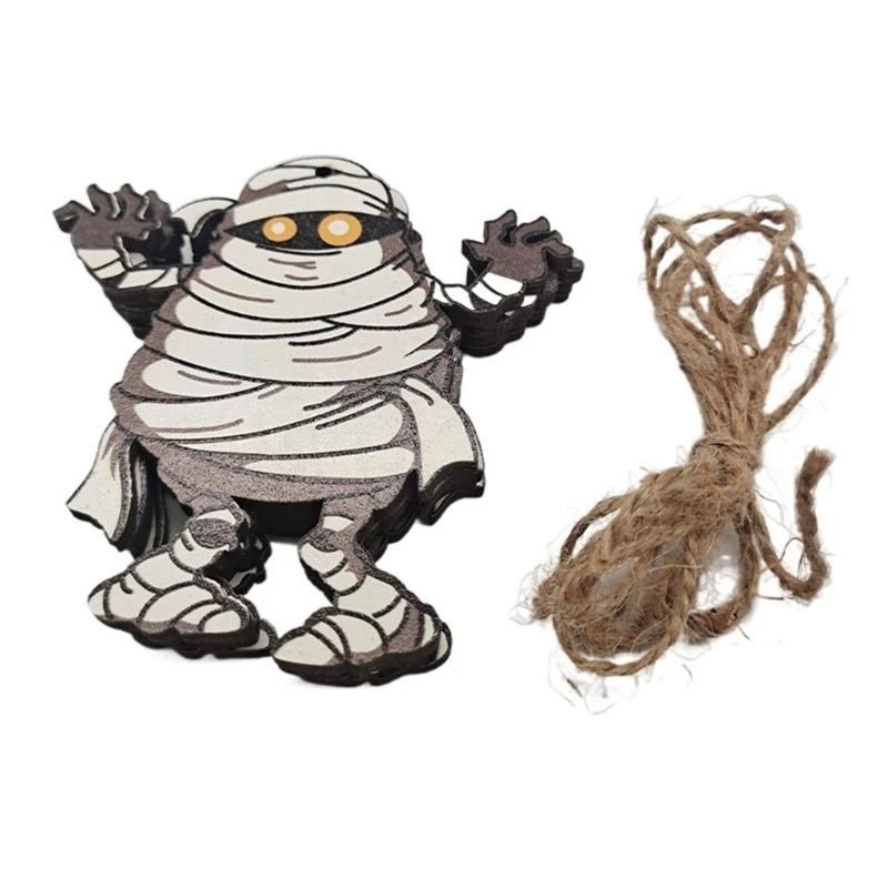 

13 Pieces Halloween Wooden Hanging Ornaments with Rope Cartoon Skeleton Pumpkin Mummy Pendants DIY Crafts Holiday