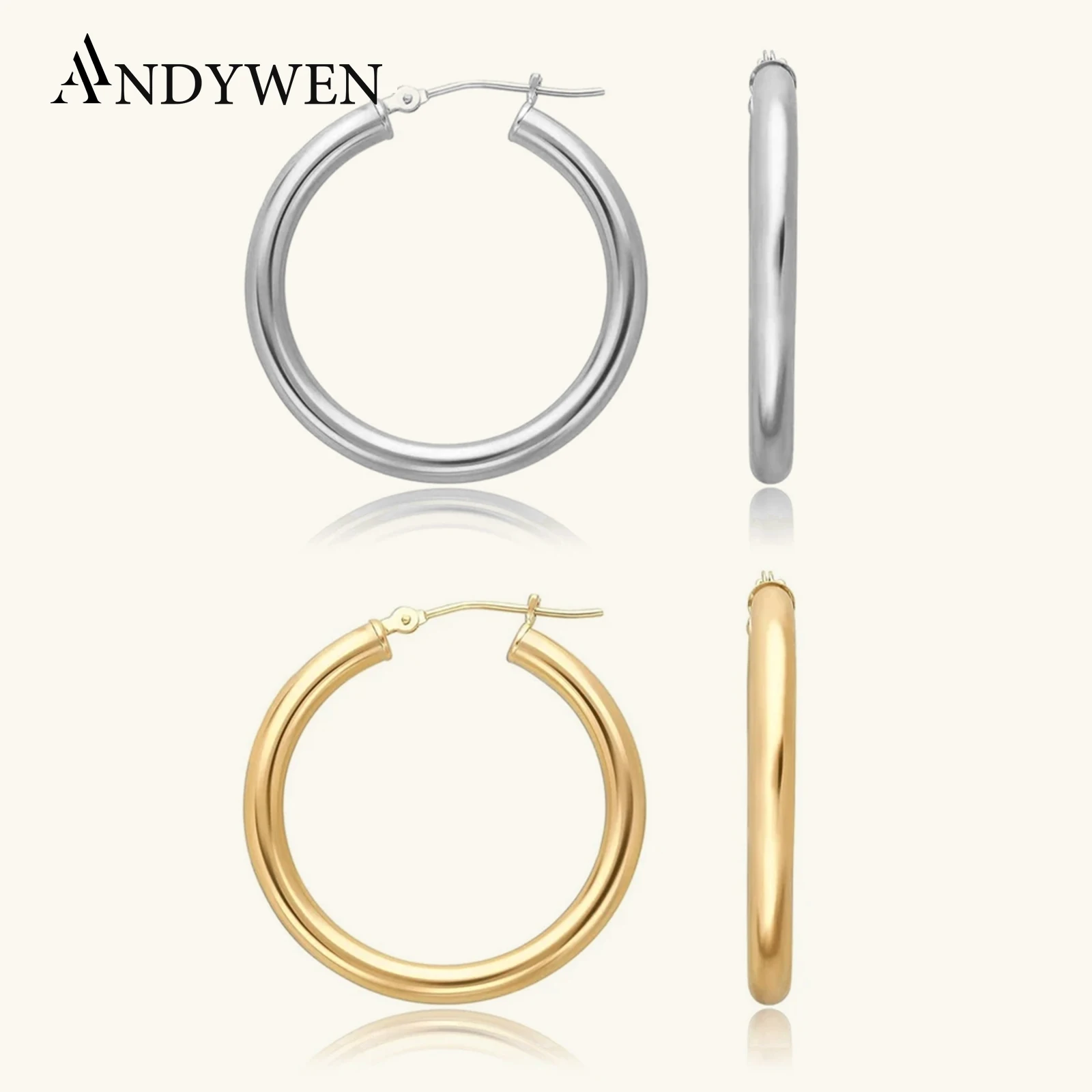 

ANDYWEN 925 Sterling Silver Plain 22mm Big Round Hoops Women Luxury Circle Round Fashion Earring Piercing Ohrringe Luxury Jewelr