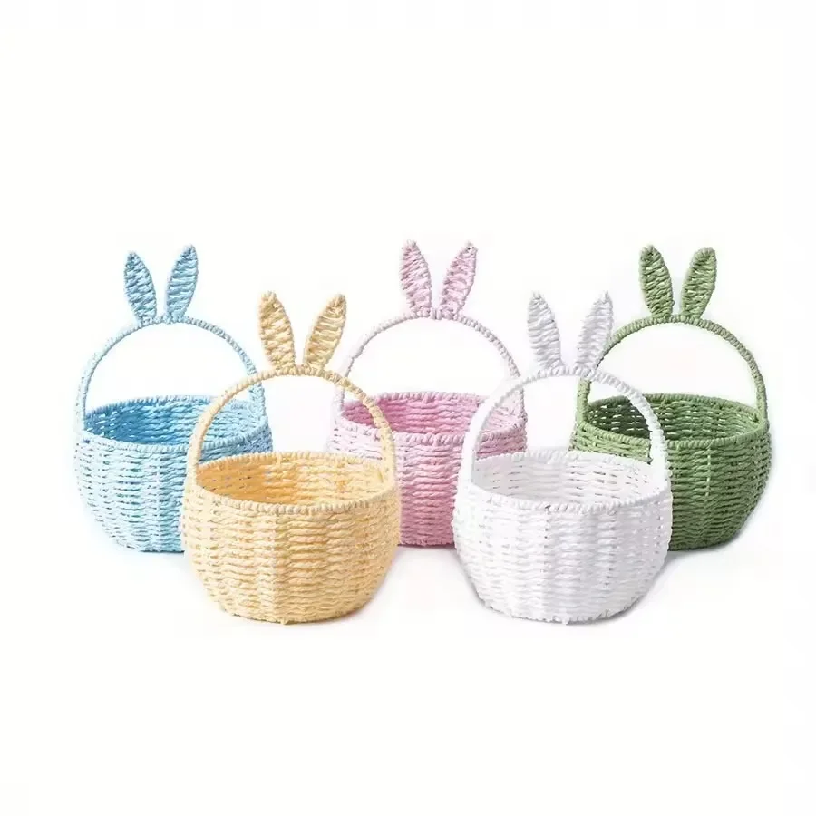 

Paper Rope Woven Rabbit Ear Flower Basket, Hand-Held, Home Picnic, Fruit, Flower Arrangement, Souvenir