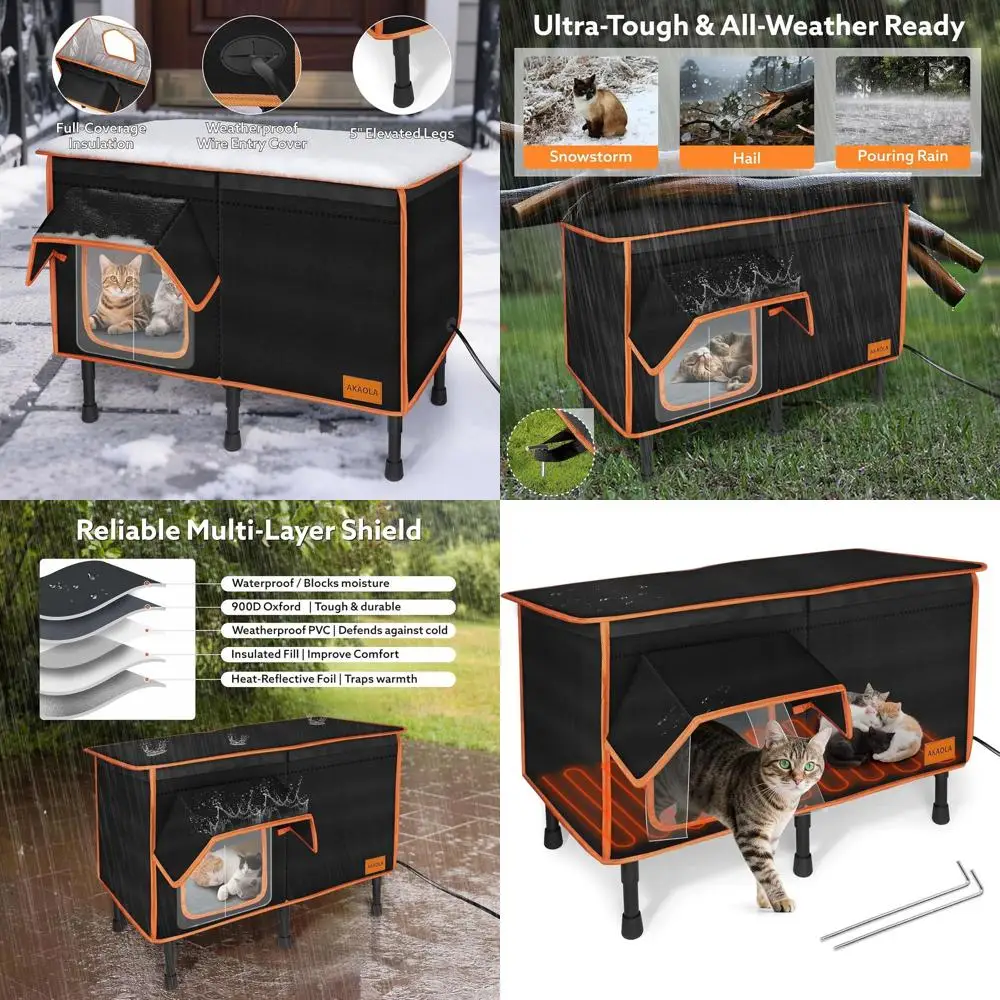 

Утепленный уличный домик для кошек с водонепроницаемым покрытием, безопасной входной дверью и приподнятым основанием с обогревателем