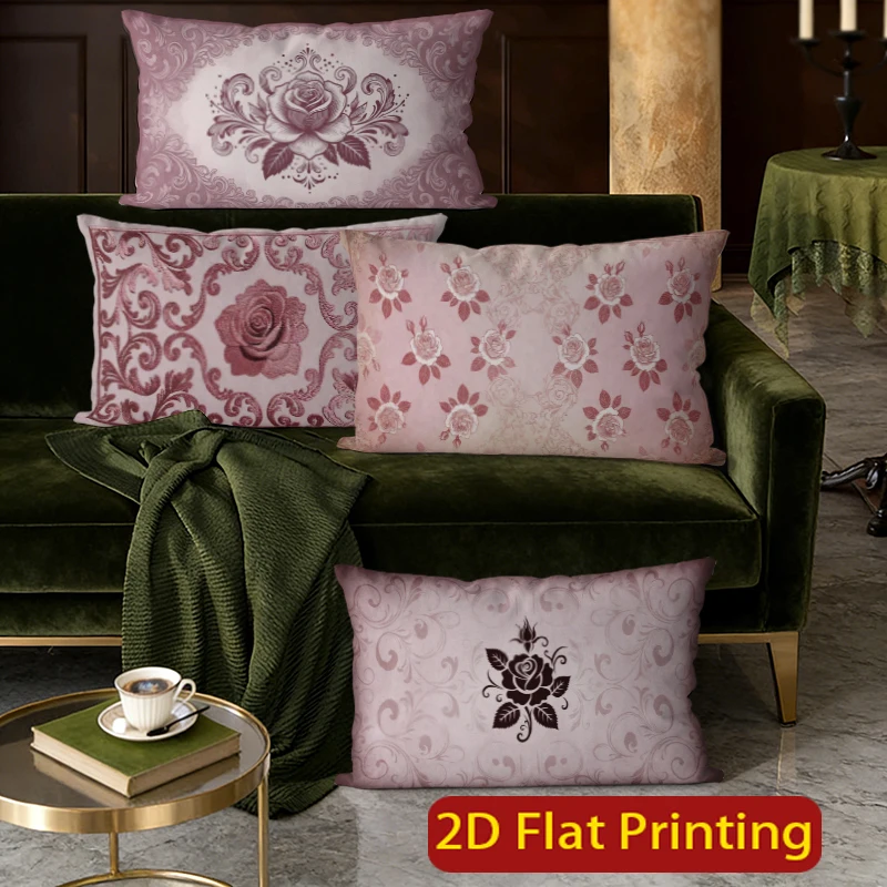 Vintage Rose Floral Rectangle Pillow Covers Suitable For Sofa Bedroom Car Pillow Cover Cushion Rectangular Back Cushion