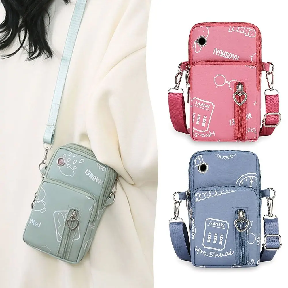 Multifunctional Shoulder Bag Portable Oxford Cloth Heart Zipper Summer Wrist Bag Crossbody Bag Mobile Phone Bag