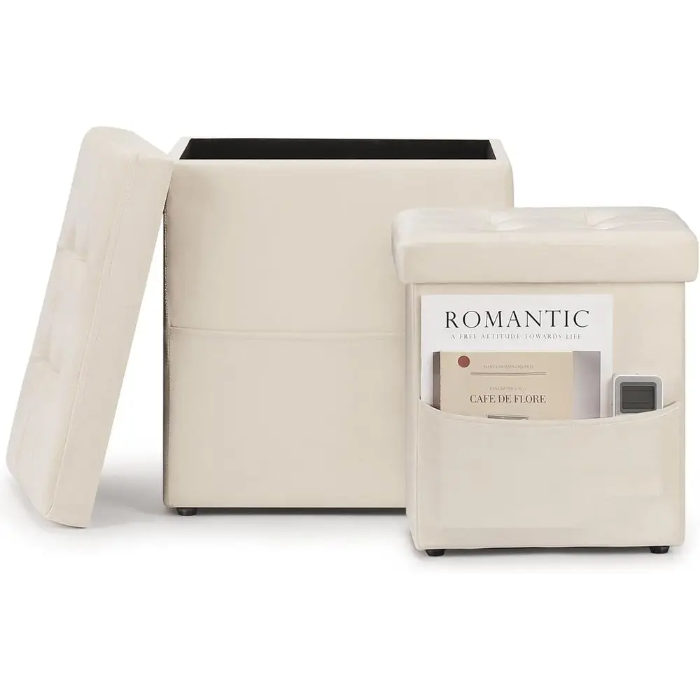 

Ottoman with Storage, Set o 2 ootstool with Side ket, 16.8 Inches Small Upholstered Ottoman oot Rest, Multiunctional Ottomans or