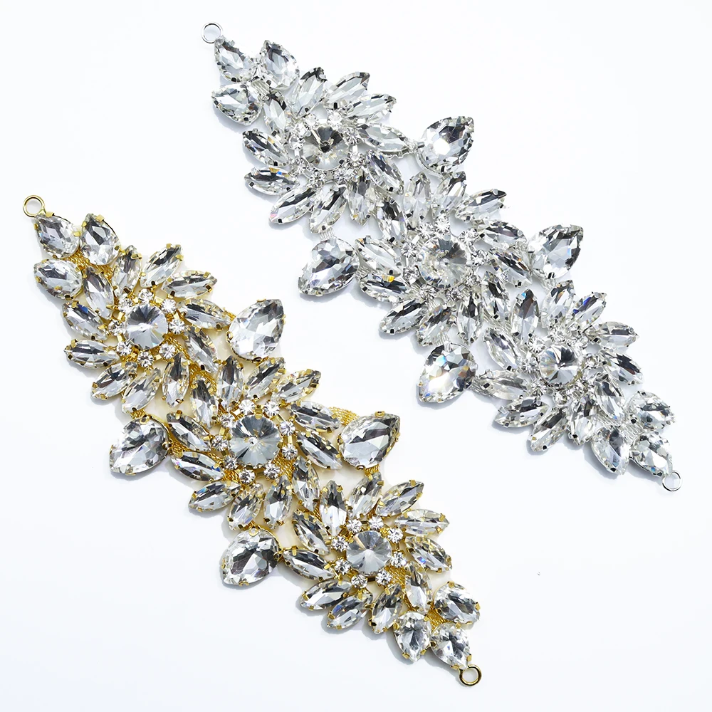 Rhinestone Applique Belt Marquise Crystal Diamante Patch Hand Welded Motif for Wedding Dress Sash Hat