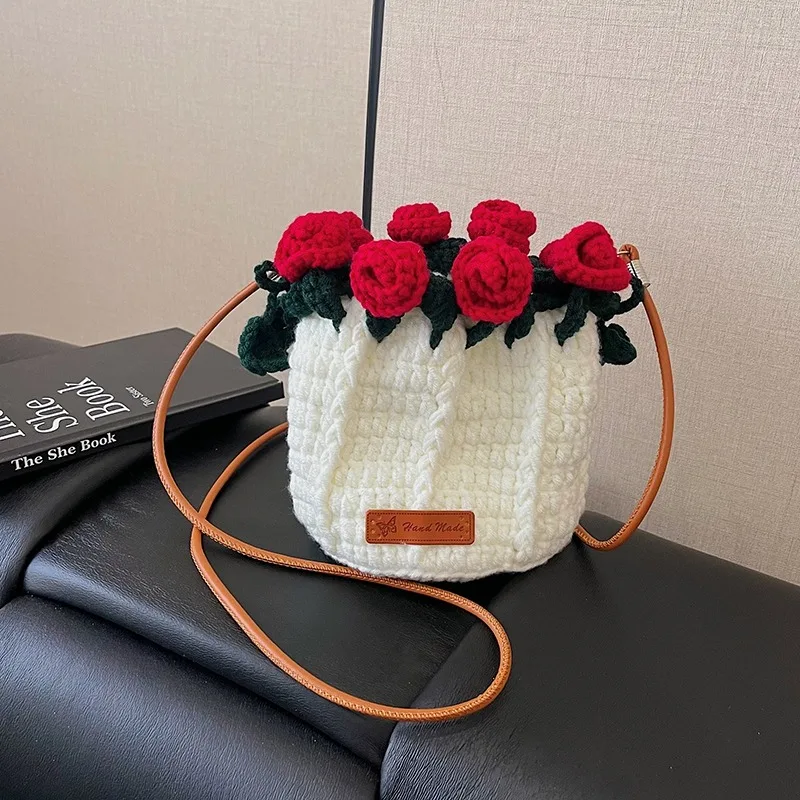 

Fabric String Solid Color Bucket Summer New Flowers 2025 High Quality Bags for Women Hollow Out Simple Versatile Crossbody Bag