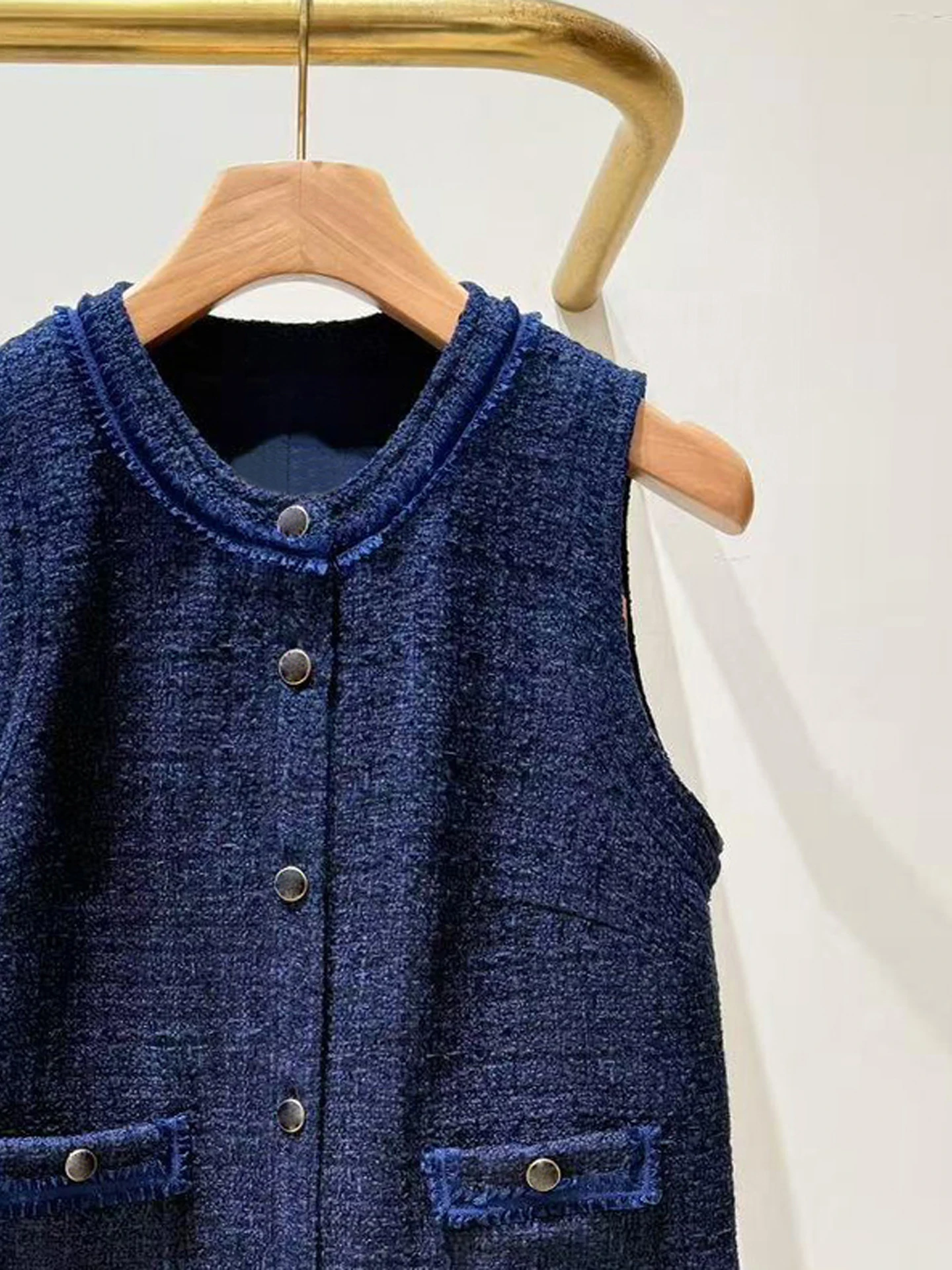 S casa óleo sul high end feminino outono 2025 retro pequena fraança sle tweed colete dr feminino faion commute cintura alta