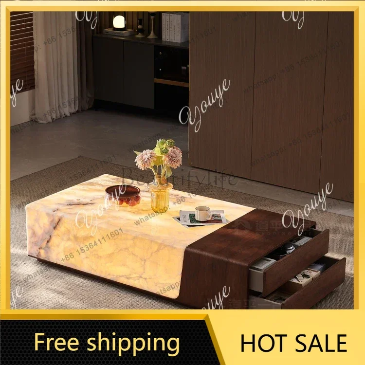 YJ A Natural marble luminous coffee table light luxury high-end large flat floor living room designer coffee table