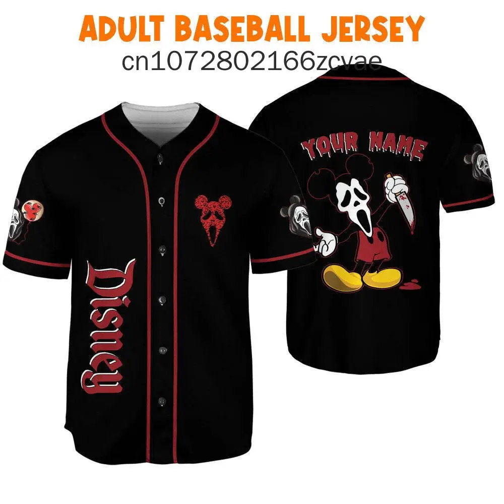 2024 New Customized Disney Horror Mickey Baseball Jersey Men's and Women's Leisure Fashion Street Baseball Shirt