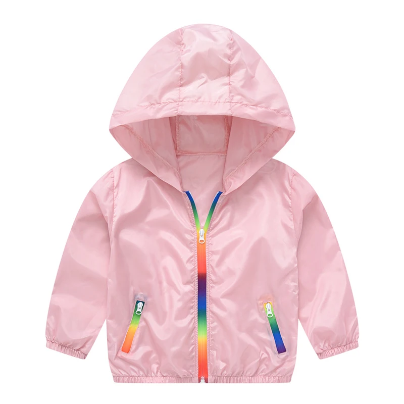 Fashion Rainbow Zipper Hooded Windbreaker Jacket For Girls Summer Sun Protection Coat 4 6 8 10 Years Children Outerwear Clothing