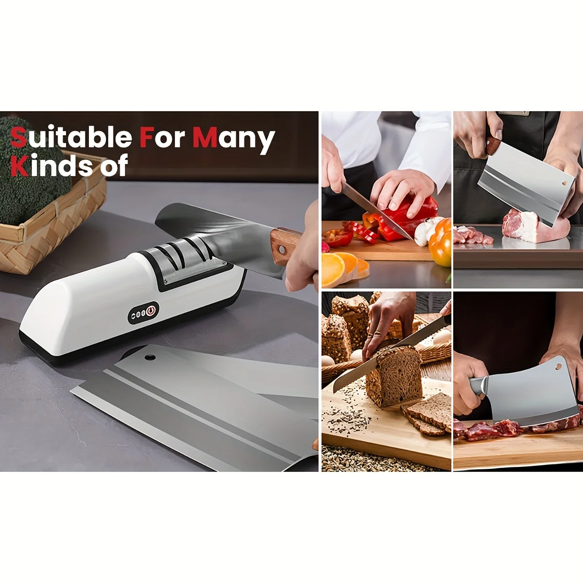 Kitchen Electric Knife Sharpener Multifunctional Automatic Professional 4 Gears Electric Knife Sharpener Kitchen Accessories