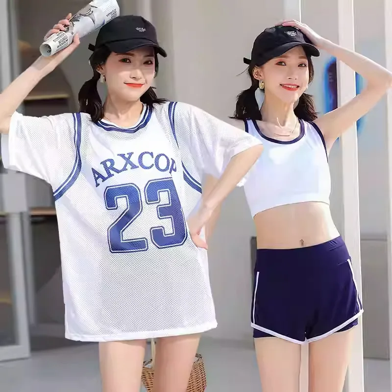 Female Xia's ConservativeSplit Body CoversThe BellySmall Chest AppearsThinStudent Beach Mesh Cover ShirtThree Piece Swimsuit Set