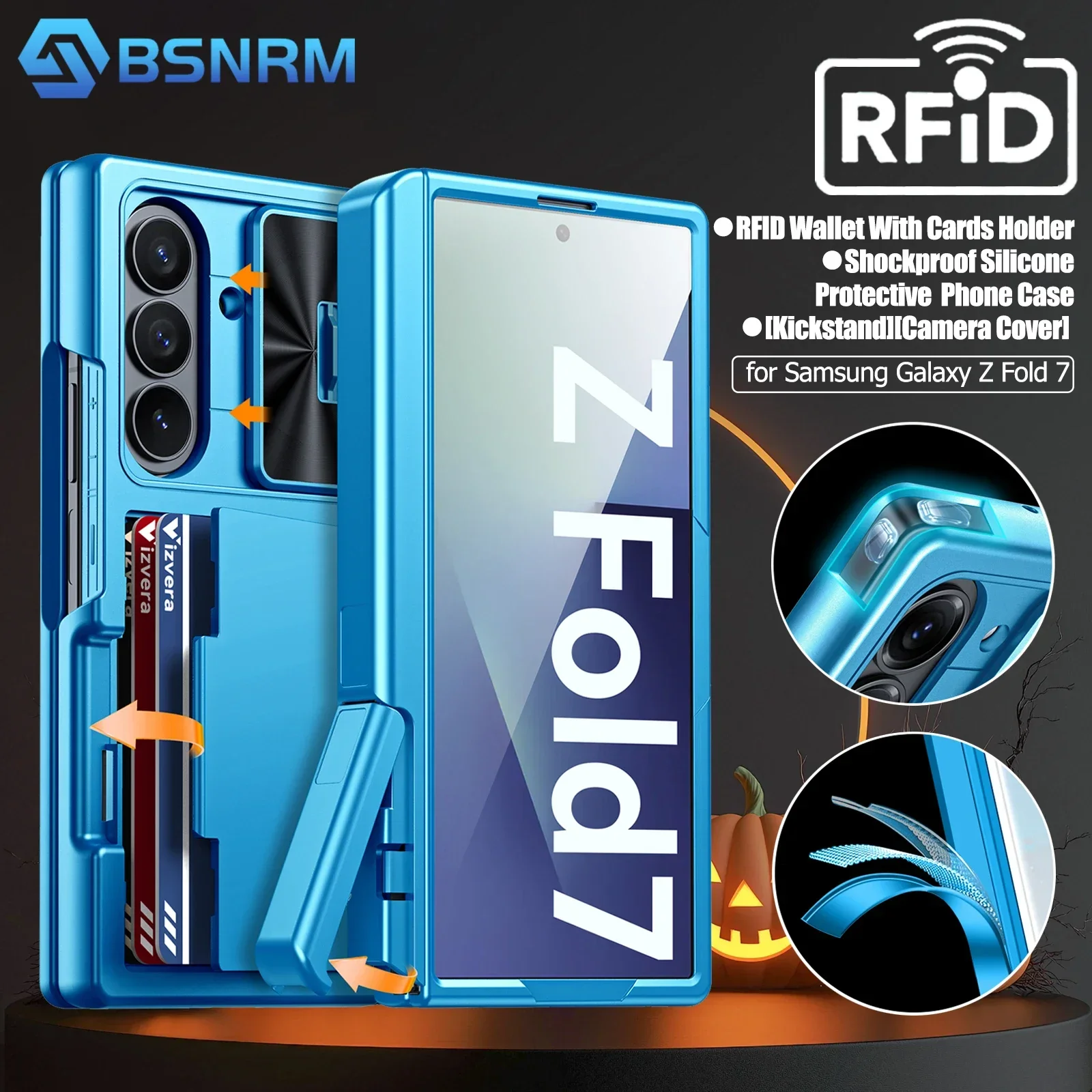 

Подарки на Хэллоуин, держатель RFID-карты, скрытый кронштейн, чехол для камеры, противоударный чехол для телефона Samsung Galaxy Z Fold 7-голубой