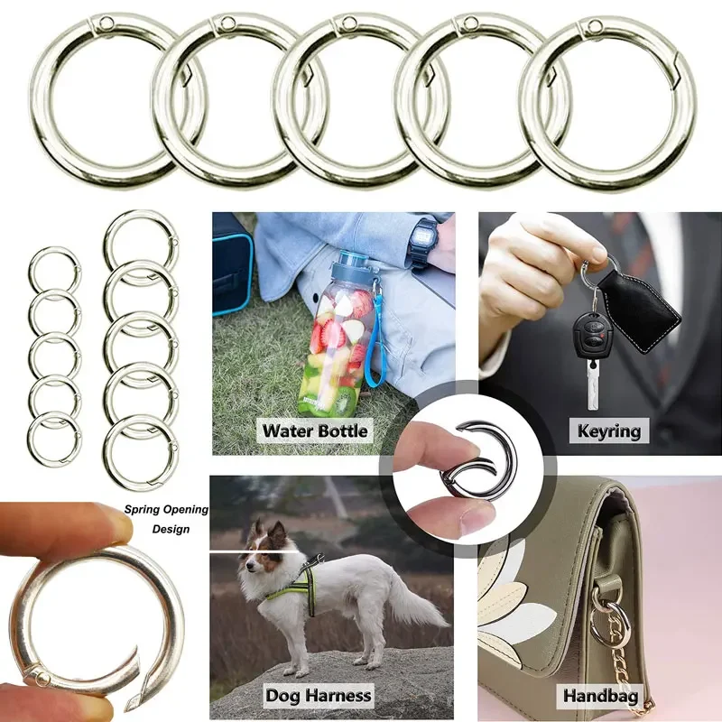 5PC Spring Gate O Ring Openable Keyring Snap Clip Hooks Zinc Alloy Round Metal Split Rings Dog Chain Leather Craft DIY Accessory