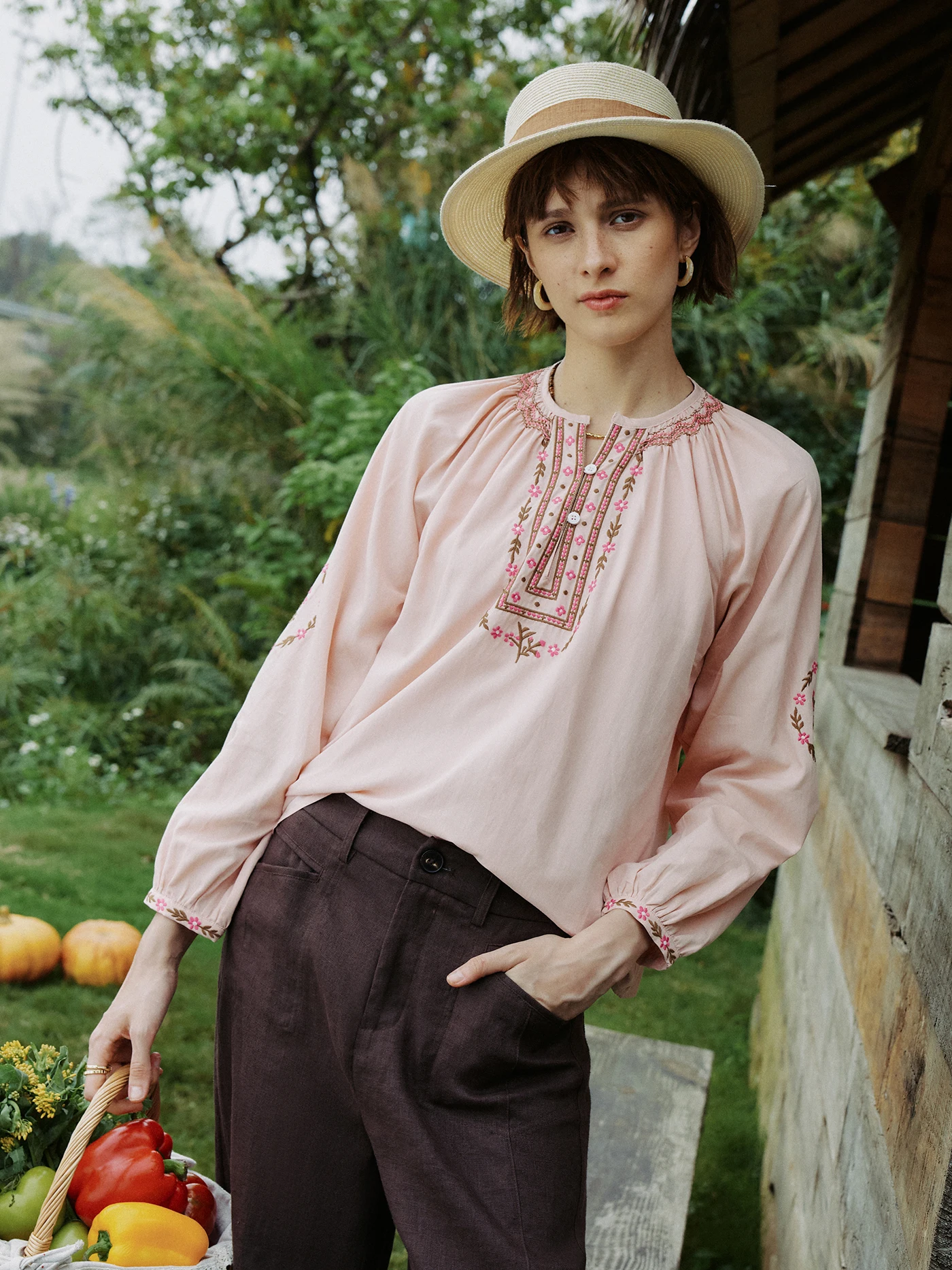 

Свободная хлопковая рубашка Cleanfit с вышивкой, воздушная, с круглым V-образным вырезом, с принтом волны, с длинным рукавом, женская, удобная, дышащая, для праздников