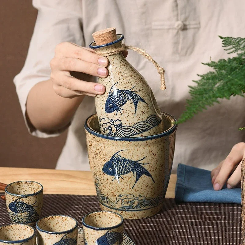 Wine Warmer Japanese Ceramic Sake Pot Set Household Small Wine Cup Traditional Handmade Wine Pot Accessories Shochu Cup Set 2025