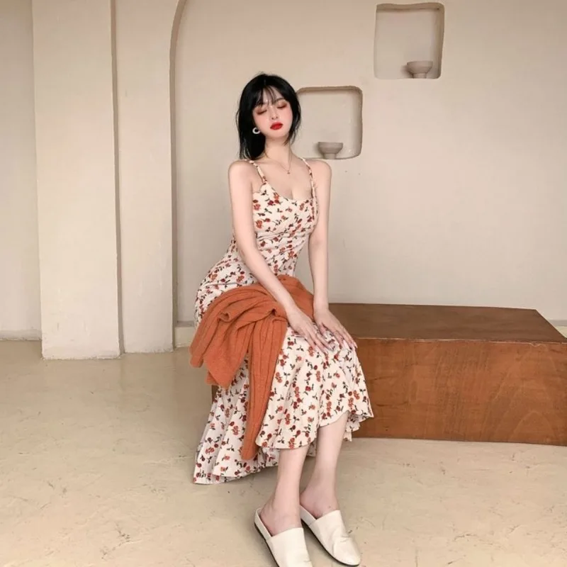 فستان كامي نسائي مزين بالزهور مناسب للترفيه على الطراز الكوري ميدي على شكل حرف a مزاجه سروال قصير لطيف حلو بسيط مكتب السيدات العصرية #4