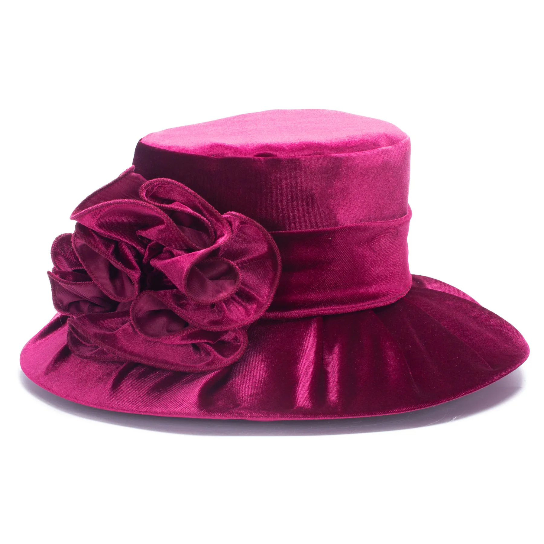 Lawliet Winter Sun HatWomen Fedora Elegant  Solid Velvet Flower Trim Ladies Hat Winter Women Wedding Dress Church Hat A389