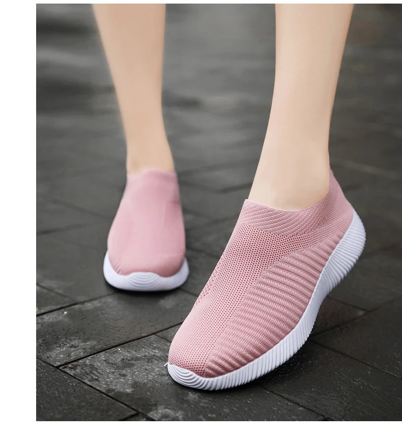 Damen Vulkanisierte Schuhe Atmungsaktive Mesh-Gewebe Einfarbige Sportschuhe Flache Schuhe Rutschfeste Damen-Loafer Walkingschuhe 35-43 – Detail 10