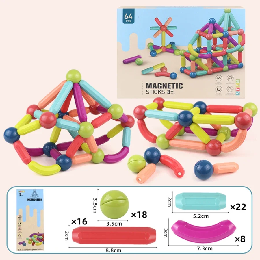 Varietà di bastoncini magnetici educativi per bambini per costruire giocattoli 3D grandi particelle blocchi magnetici per bambini