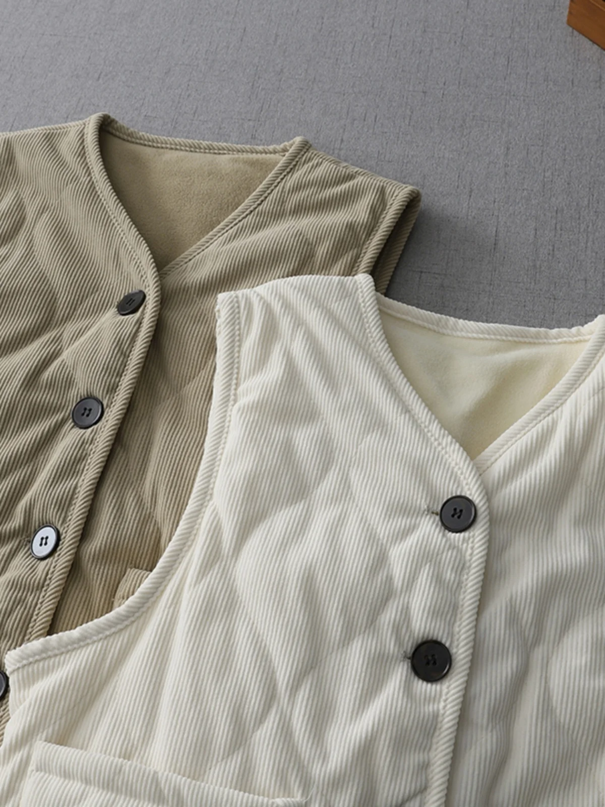 

Retro Japanese Sle Fce Lined Corduroy Vest Women's Loose Layering Outerwear Thiened oulder Pad Jaet Top