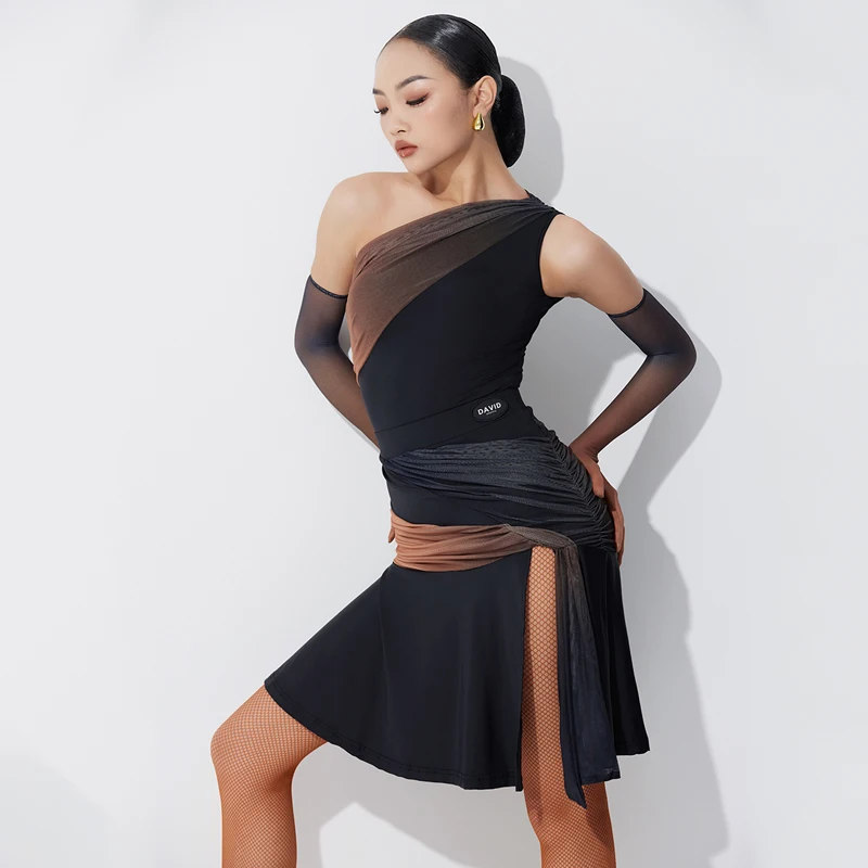 2024 Adult Latin Dance Costumes Oblique Shoulder Tops Split Skirts Suit Female High-End Latin Dance Competition Clothing