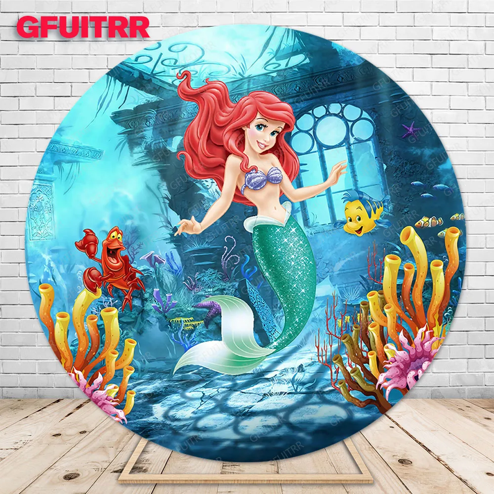 Mermaid Round Backdrop Girl Birthday Party Decoration Baby Shower  Photography Background Circle Cylinder Cover Booth Prop