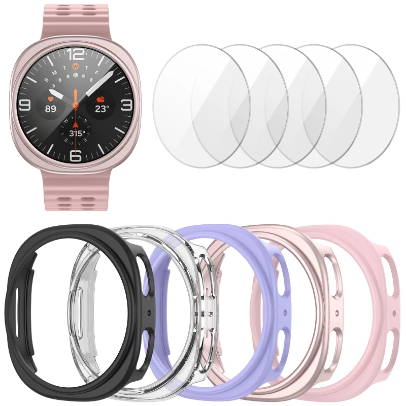 Gehärtetes Glas + PC-Abdeckung für Samsung Galaxy Watch 8 44 mm 40 mm, alle Abdeckungen, schützende Stoßstangenhülle für Galaxy Watch 8 Zubehör