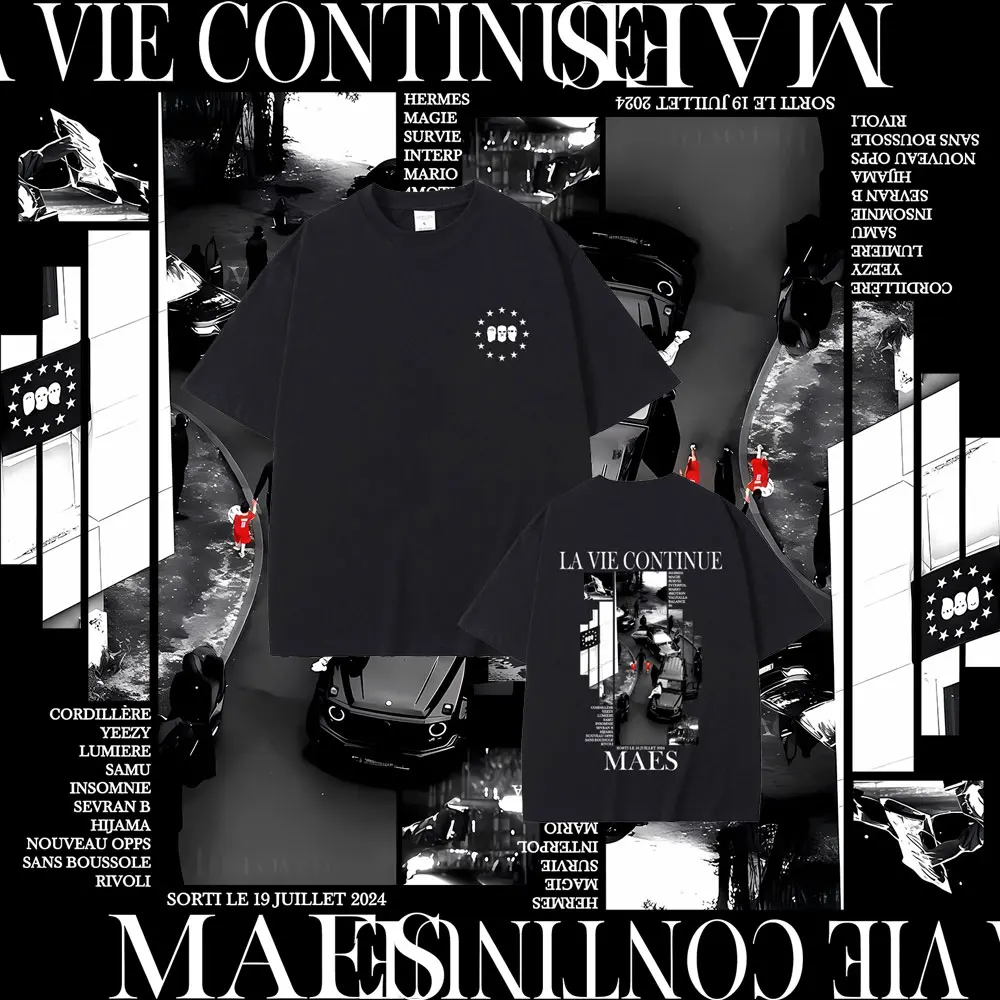 

Rapper Maes La Vie Continue Album Graphic T-shirt Men Women Hip Hop Fashion Pop Music T-shirts Men's Casual 100% Cotton T Shirts