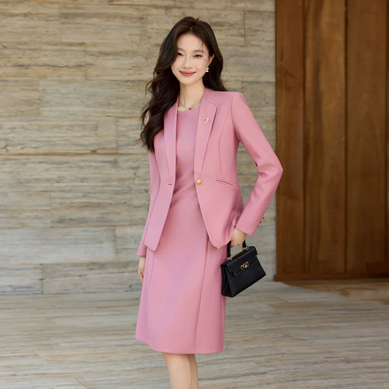 

Autumn Winter Long Sleeve Burgundy New Workplace Commuting Dress Light Luxury High-end Two-piece Set Elegant Suit Set
