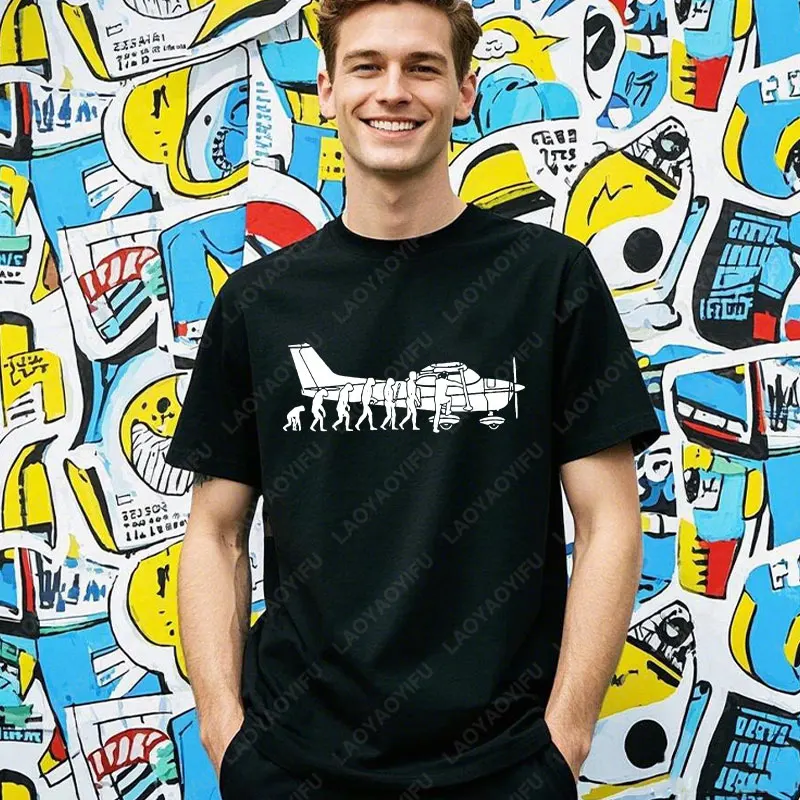 Funy Art Air Fly Airplane Aircraft Flug T Shirt White Evolution Cessna Pilot Flugzeug Mens Cotton Tops Men Clothing Ropa Hombre