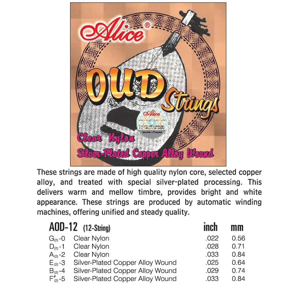 Original Alice AOD-12 OUD Strings UD/UT 12 Courses Strings Clear Nylon And Silver-Plated Copper Alloy Wound