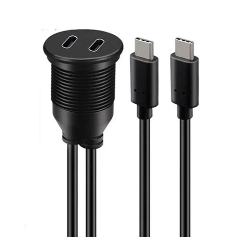 USB C 2.0 Flush Mount Cable, Dual USB Extension Cable  for Car Dashboard with Dash Panel Mount Marine Motorcycle Vehicle etc