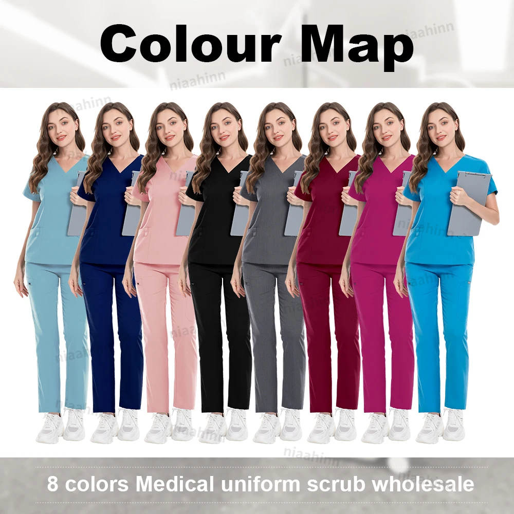 Nurse Uniform Medical Scrubs Surgical Gown Wholesale Nursing Accessories Dental Clinic Pet Grooming Short Sleeved Top Pants Sets