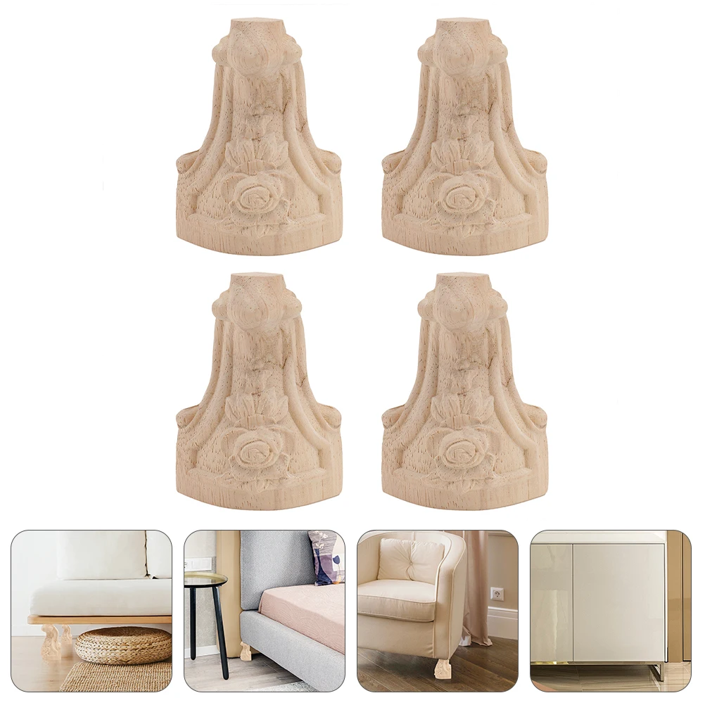 

4 Pcs Rubber Wood Cabinet Wooden Table Furniture Feet Decorative Sofa Legs Tea Table Legs Vanity Supporting Durable Strong High
