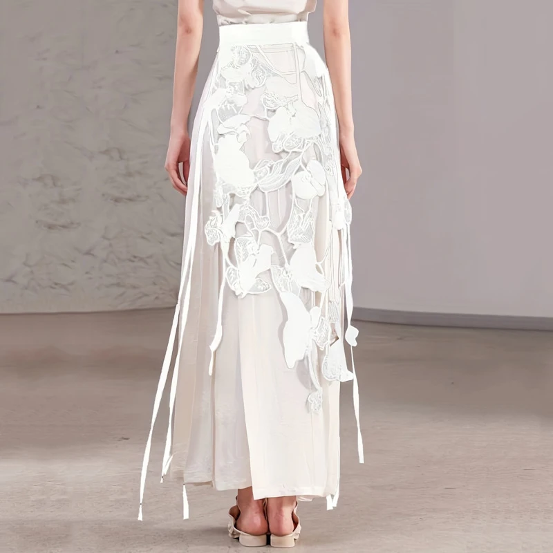 HKSH Women Chic Skirt Niche Design Irregular Hollow Out Embroidery Versatile Sexy High-end Midi Skirts New Spring Summer HK19637