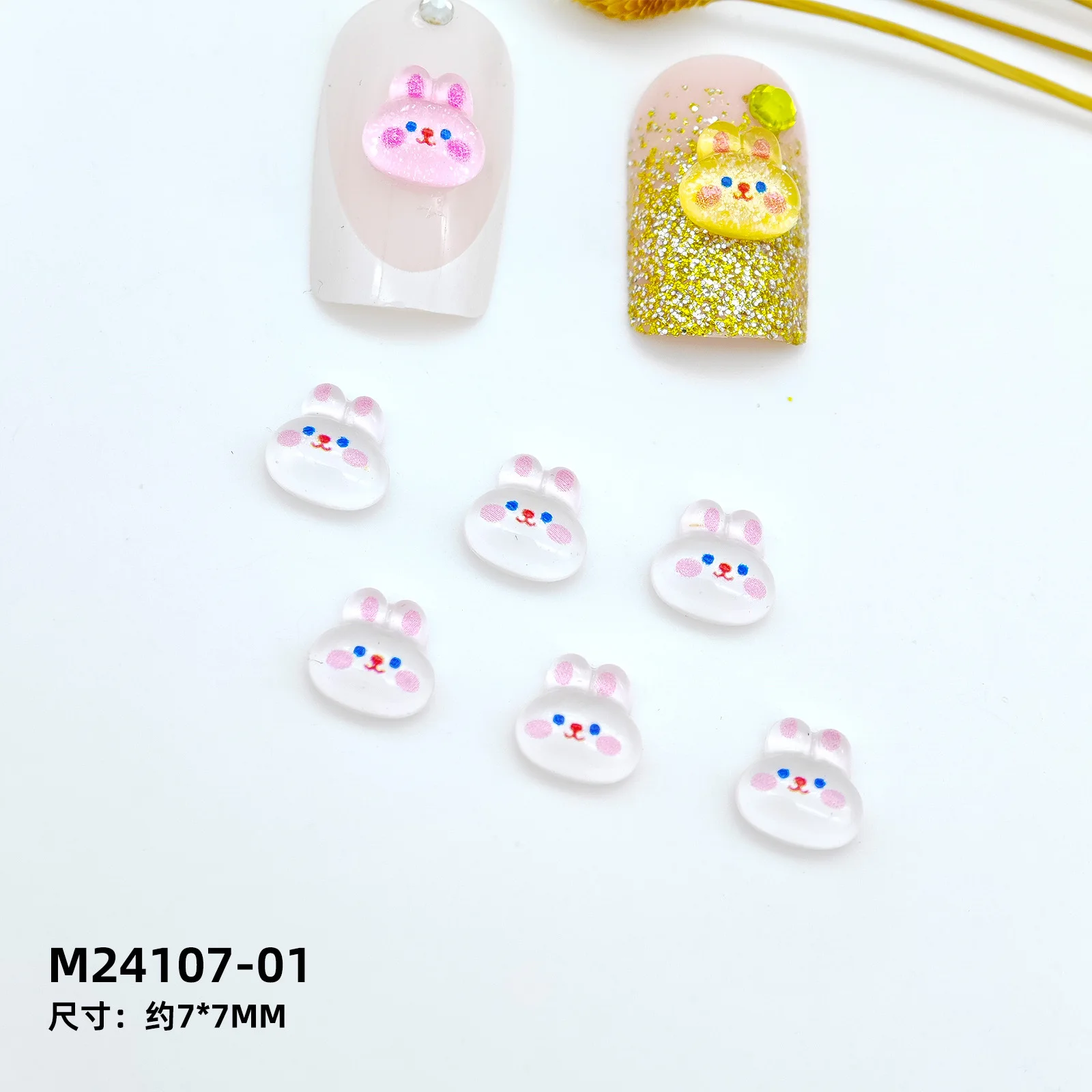 20szt Mini Cartoon Rabbit Nail Charms 3D Cute Rabbit Manicure Design Biżuteria Akcesoria do paznokci DIY Moda Części do zdobienia paznokci