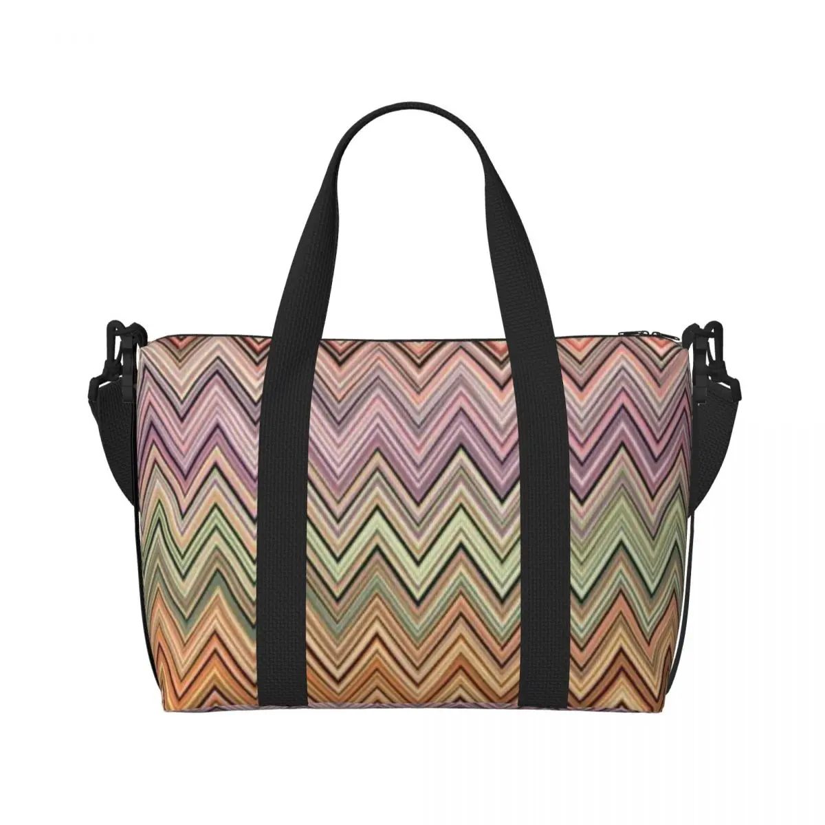 Custom Modern Geometric Zig Zag Beach Tote Bag Women Extra Large Gym Carry On Bohemian Art Travel Shopping Bags