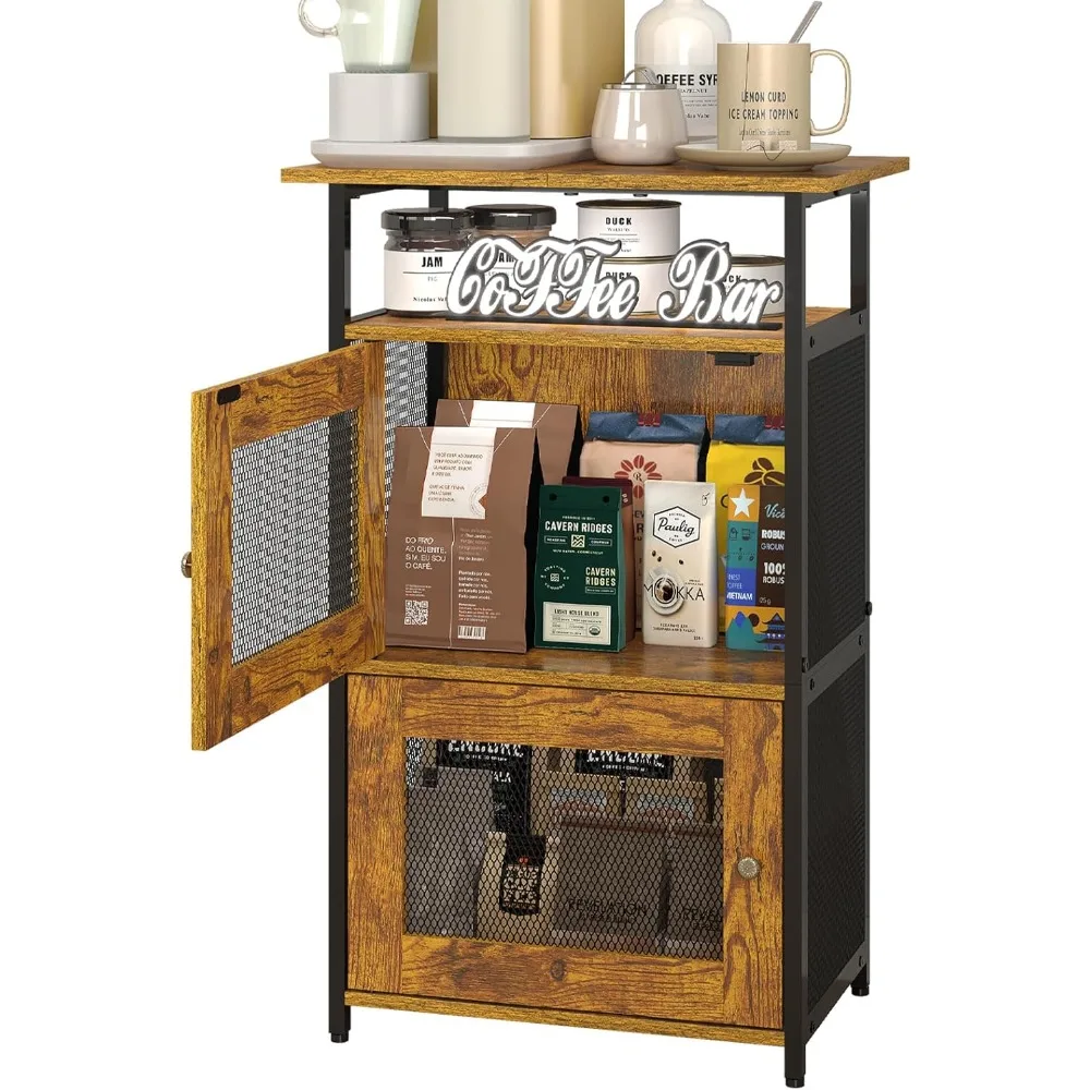 

Coffee Station Cabinet with 2-Door, 4-Tier Coffee Table with Storage, 18.89" Farmhouse Kitchen Furniture, Coffee Bar Cabinet
