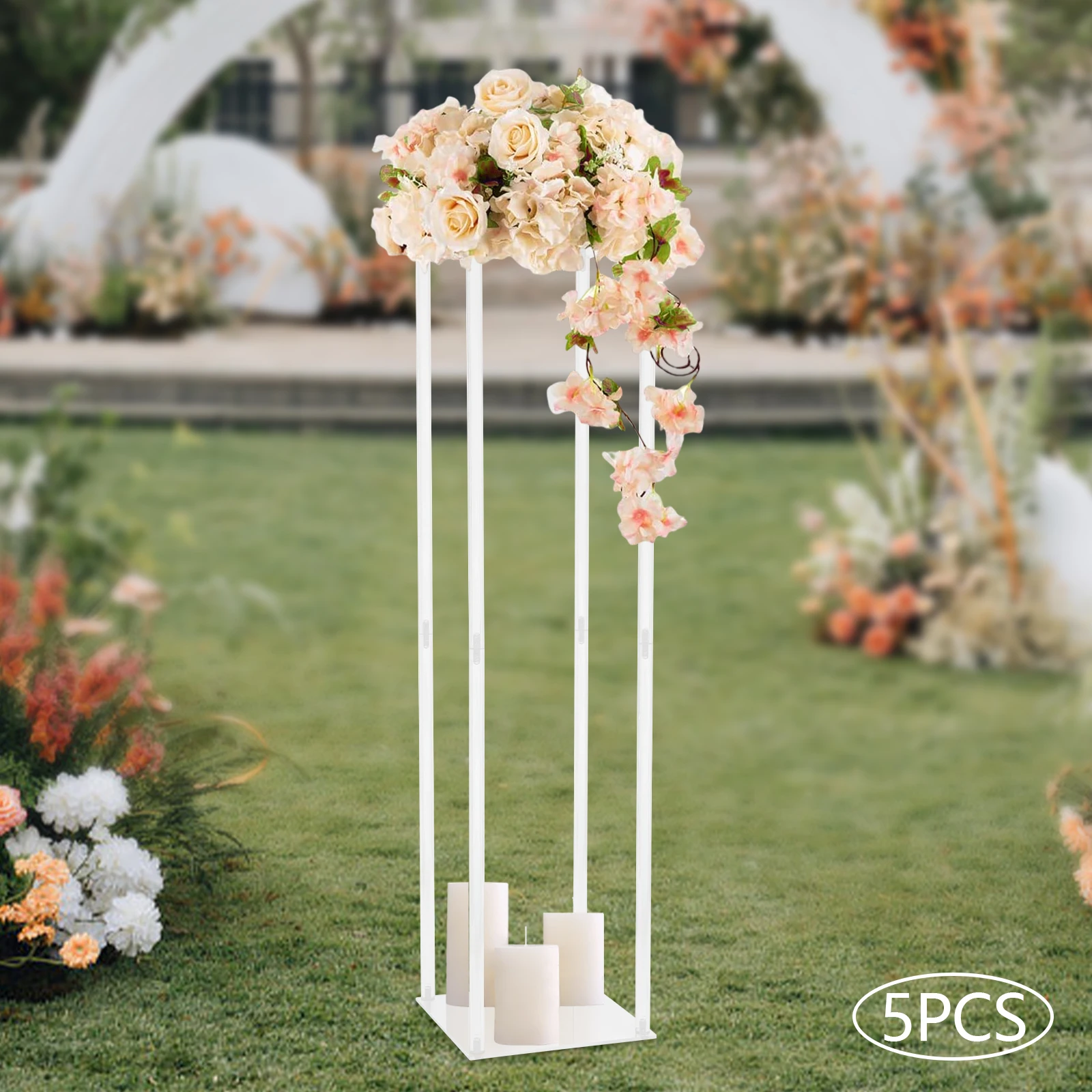 

5 Pieces of 25*25*100cm Acrylic Flower Stand High Load-bearing Display Stand Ballroom Guide Frame Decorative Flower Base