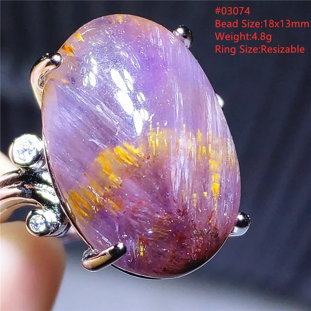 Natural Purple Cacoxenite Auralite 23 Oval Ring Adjustable Rutilated Ring Fashion Oval Auralite 23 AAAAA