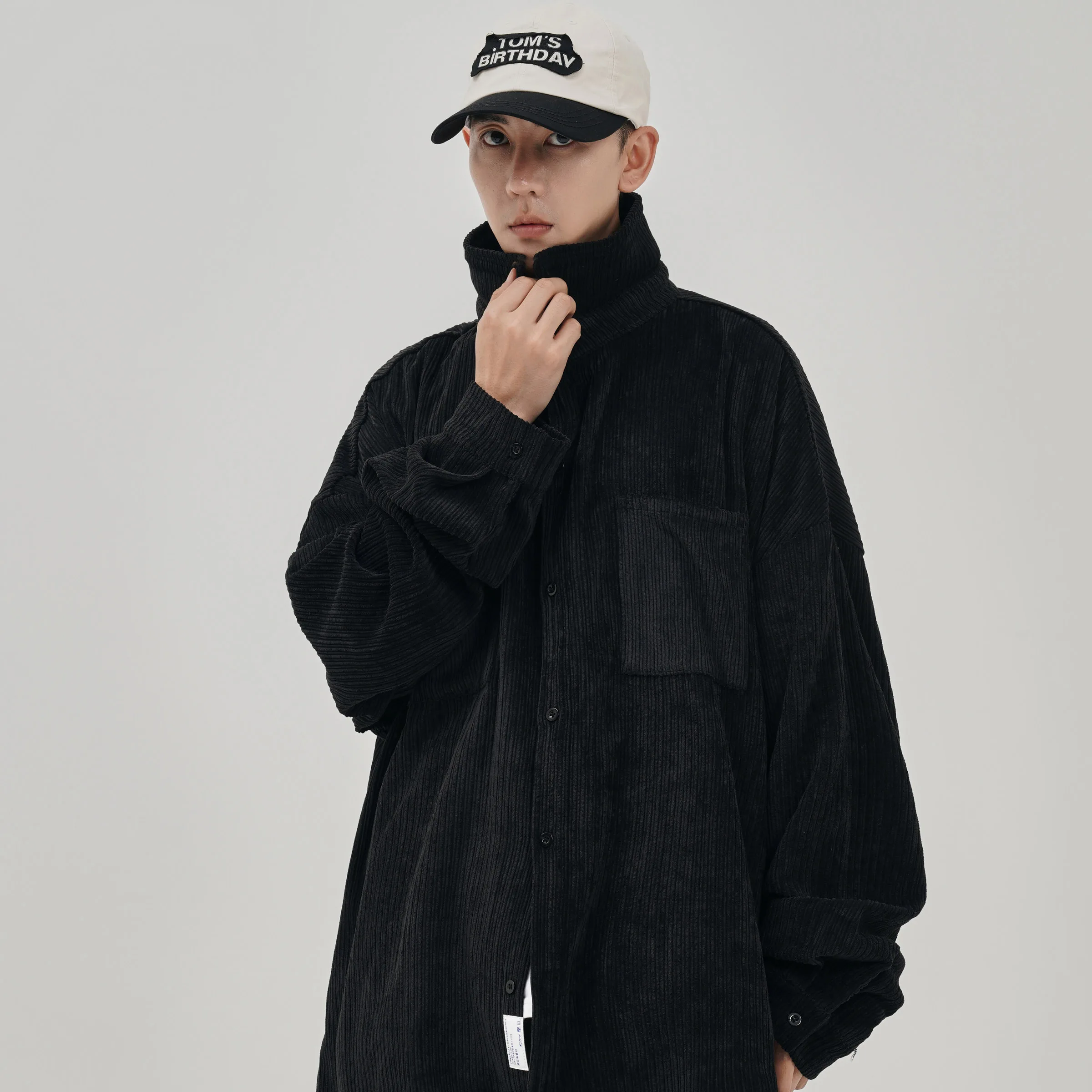 Korean Men's Long Sleeve Overszied Shirt 2024 Corduroy Casual Blouses Top Streetwear Man Shirts Printed Clothing