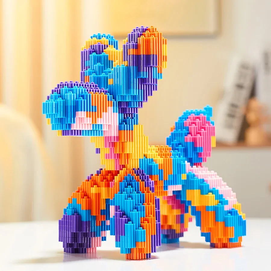 مجموعة الطوب الصغيرة على شكل كلب بالون إبداعي، لعبة ألغاز تعليمية يمكنك صنعها بنفسك، تمثال تزيين لطيف، زينة هدايا للأصدقاء
