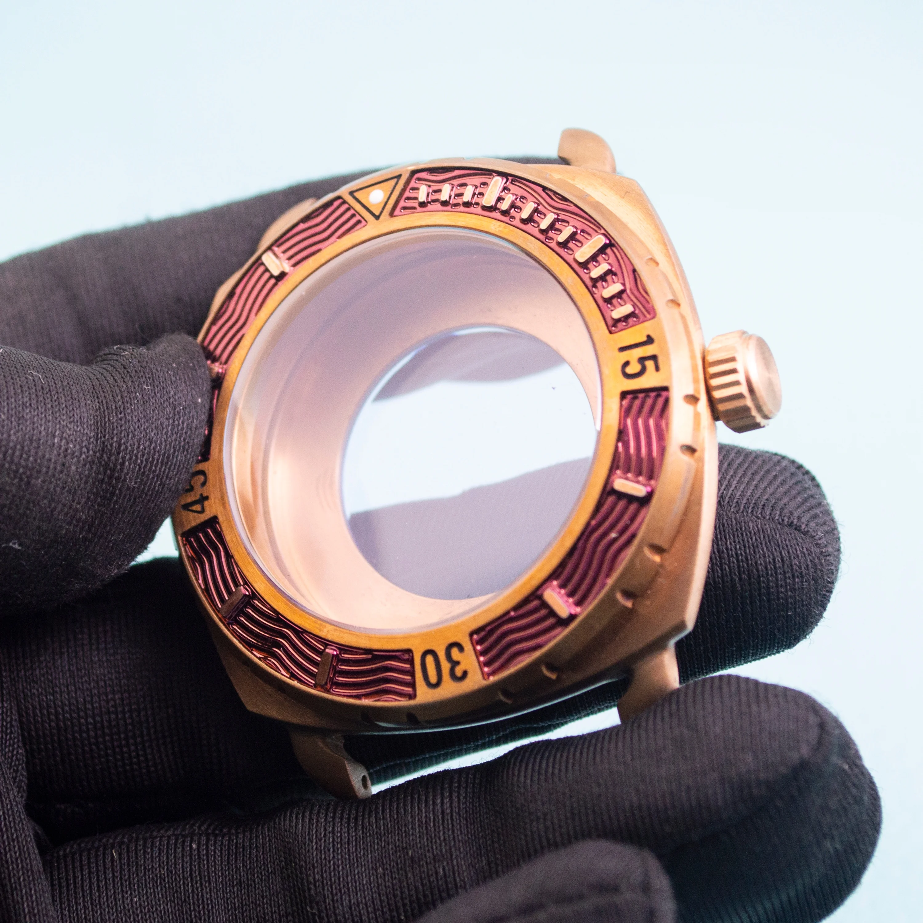 

44 мм бронзовый корпус для часов с сапфировым стеклом 10 АТМ водонепроницаемый корпус подходит для NH34 NH35 NH36 ETA2824 механизм с винтовой короной винтажный корпус