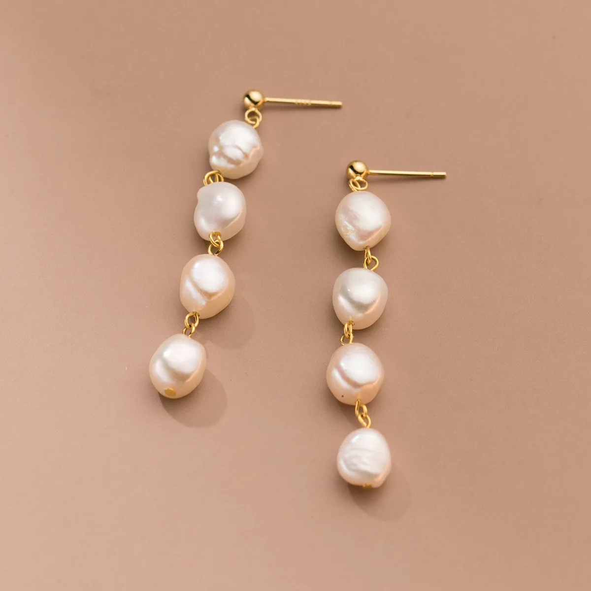 Neue Ankunft Trendy Große Barock Natürliche Süßwasser Perle 14K Gold Gefüllt Weibliche Lange Quasten Stud Ohrringe Schmuck Anti Allergie – Detail 4