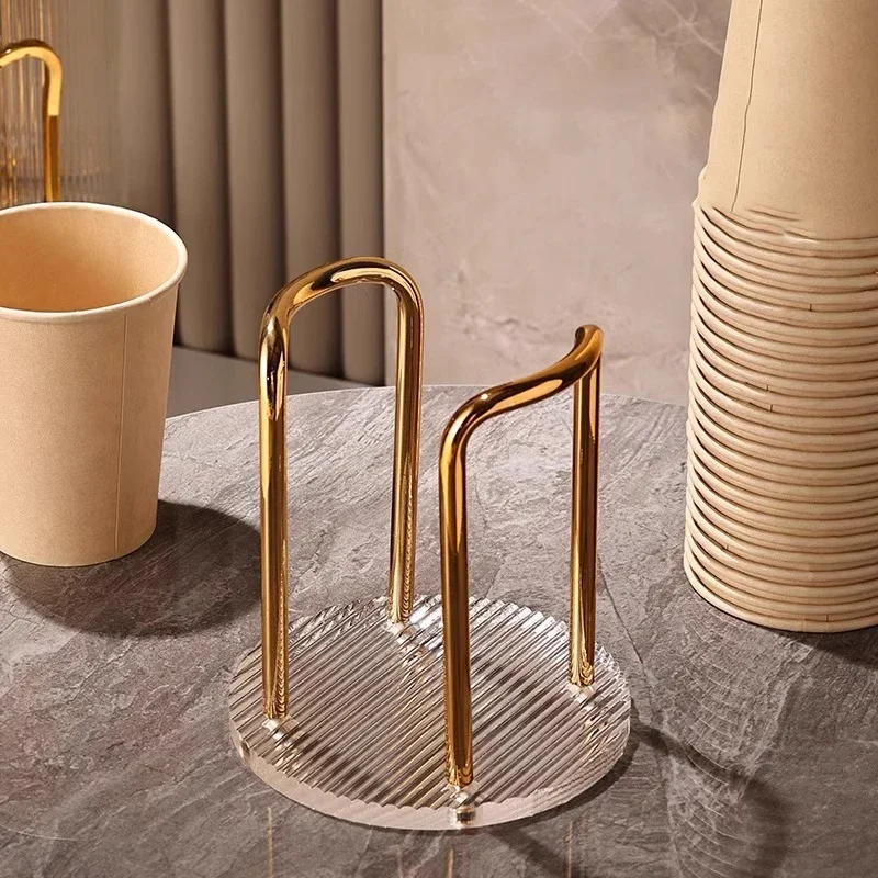 

Luxury Disposable Cup Storage Holder Water Tea Cups Dispenser Rack Shelf with Longer Stick Mug Display Stand Home Organizer