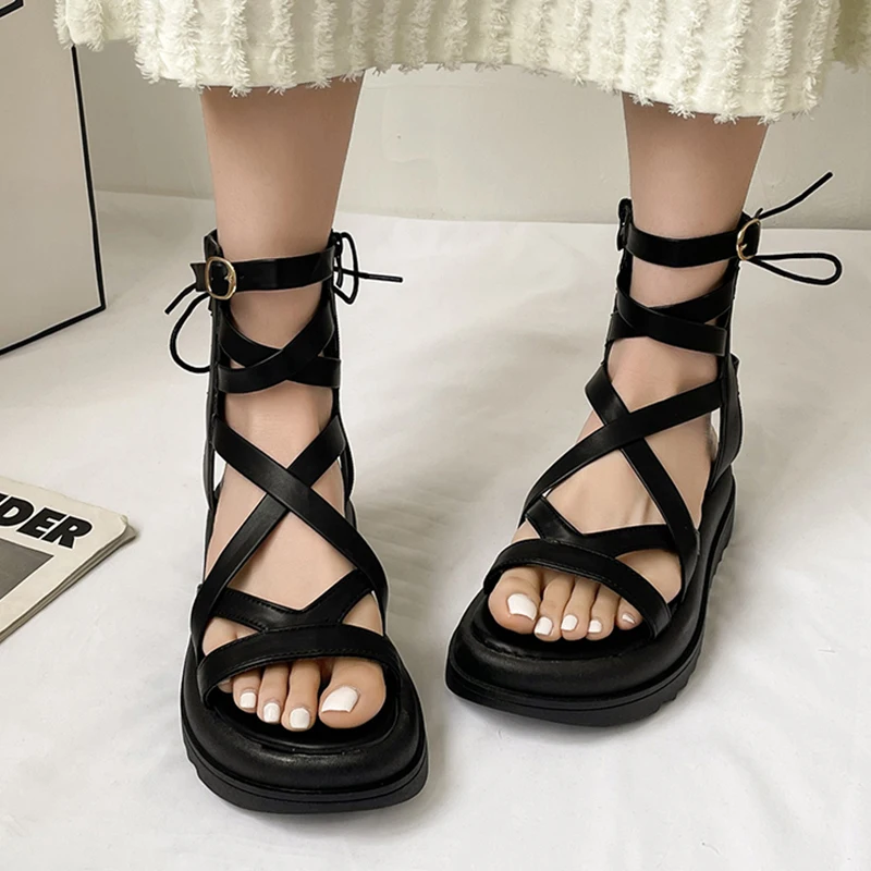 Summer Women Slippers Fashion Cross Tied Sandal Outdoor Clogs Slides Street Punk Slippers Heels Sneakers Casual Shoes For Female