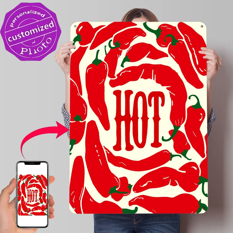 Hot Peppers With Text Printed Poster Customized Wall Art Retro Vintage Metal Tin Signs for Home and Decoration Room Man Cave